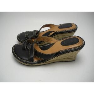 Born Espadrille Sandal Black Cross Strap Toe Wrap Slide Wedge Women's Size 7